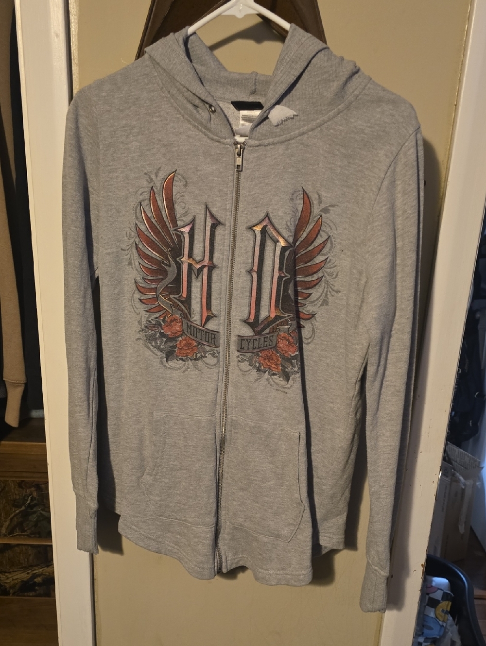 Harley-Davidson Gray Zip Hoodie with Emblem Label Like New Small